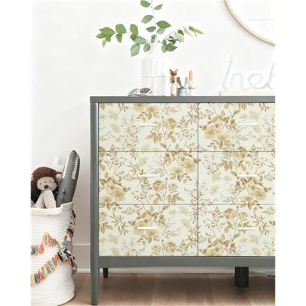 16.9" x118" Boho Floral Peel and Stick Wallpaper Yellow Brown Flower Leaf - Picture 4 of 7